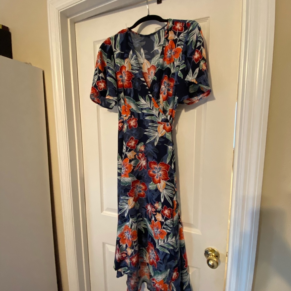 Hawaiian Print Wrap Dress